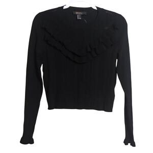 Forever 21 Contemporary Black Knit Ruffle Top Size Small